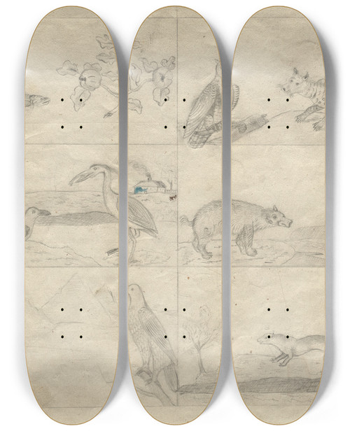 Triptych art skateboard deck of Hans Thoma Sketchbook_4 by Hans Thoma (1839-1924)