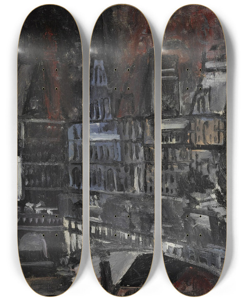 Triptych art skateboard deck of Joaqun Torresgarca Htel De Ville Palais De Justice by Joaqun Torres-Garca (1874-1949)