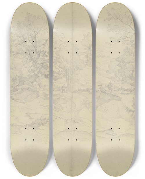 Triptych art skateboard deck of August Lucas Waldige Landschaft Bei Subiaco by August Lucas (1803-1863)