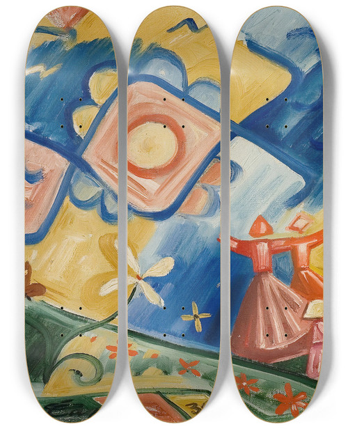 Triptych art skateboard deck of Josef Apek Zpvajc Dvata by Josef apek (1887-1945)