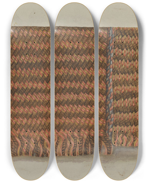Triptych art skateboard deck of American 20Th Century Shaker Material by American 20Th Century