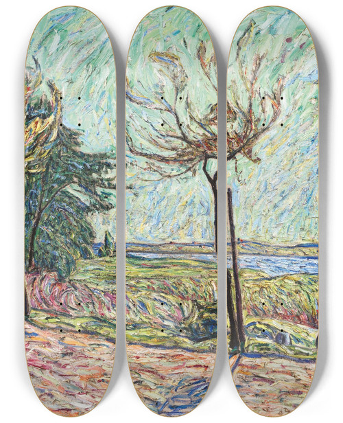 Triptych art skateboard deck of Theo Von Brockhusen On The Havel by Theo Von Brockhusen (1882-1919)