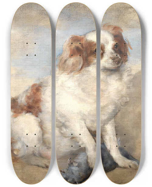 Triptych art skateboard deck of George Frederic Watts A Spaniel With A Rat by George Frederic Watts (1817-1904)