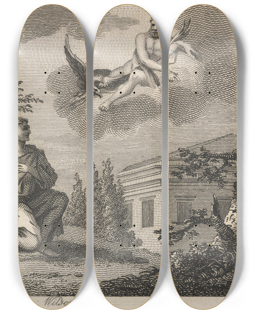 Triptych art skateboard deck of John Wootton Fable Xxxix The Father And Jupiter by John Wootton (1686-1765)