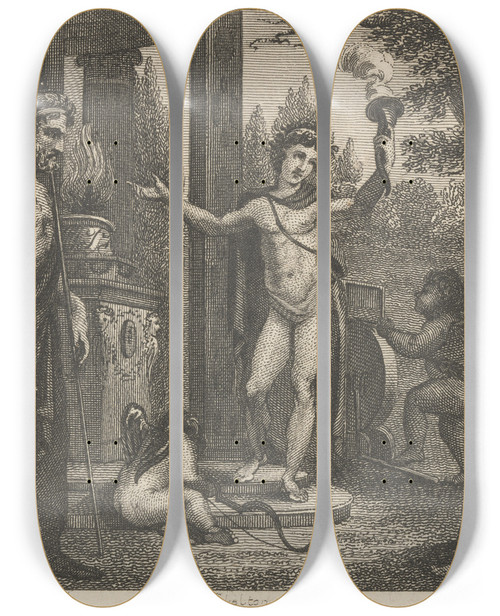 Triptych art skateboard deck of John Wootton Fable Xii Cupid Hymen And Plutus by John Wootton (1686-1765)
