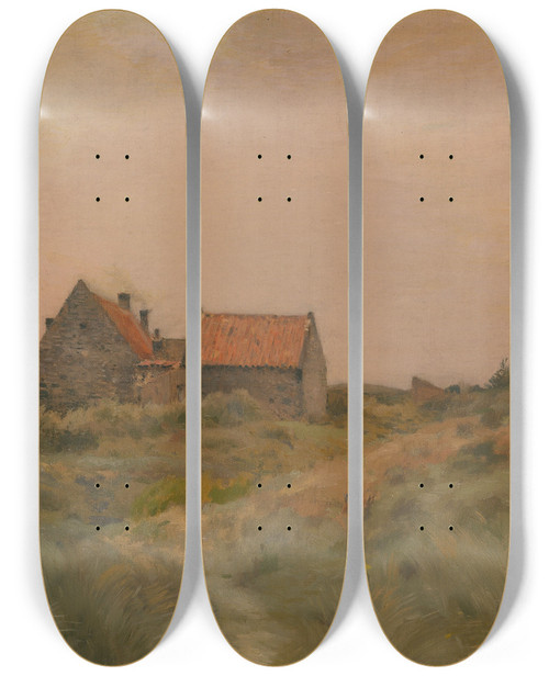 Triptych art skateboard deck of Jean Charles Cazin October Day by Jean Charles Cazin (1840-1901)