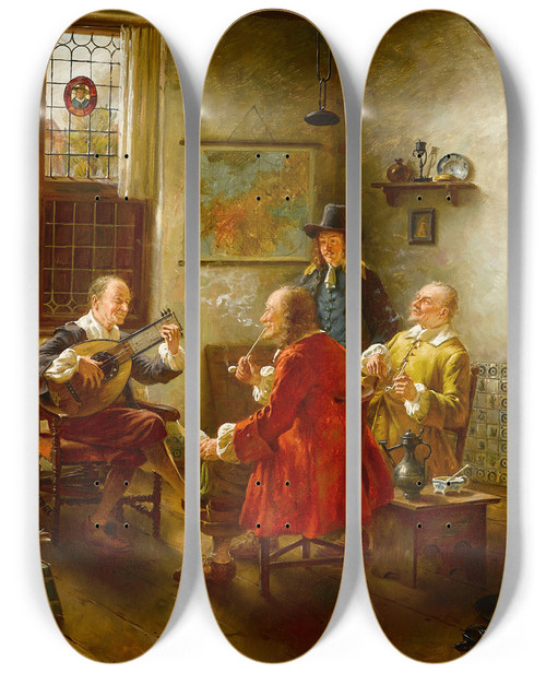 Triptych art skateboard deck of Fritz Wagner The Music Lesson by Fritz Wagner (1896-1939)