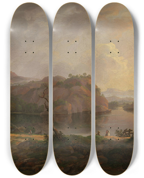 Triptych art skateboard deck of Johan Christian Dahl Nordic Landscape With A Dead Tree by Johan Christian Dahl (1788-1857)