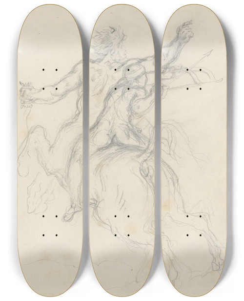 Triptych art skateboard deck of Eugne Delacroix The Education Of Achilles_1 by Eugene Delacroix (1798-1863)