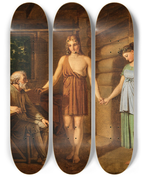 Triptych art skateboard deck of Eberhard Wchter The Presentation Of The Bride Germanic Wedding by Eberhard Wachter (1762-1852)
