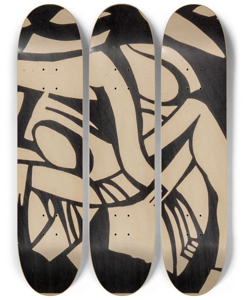 Triptych art skateboard deck of Henri Gaudierbrzeska The Wrestlers by Henri Gaudier-Brzeska (1891-1915)