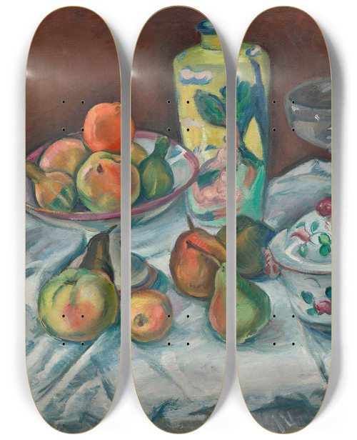Triptych art skateboard deck of Emile Othon Friesz La Table Aprs Le Dner Ou Nature Morte Vase Vert by Emile Othon Friesz (1879-1949)