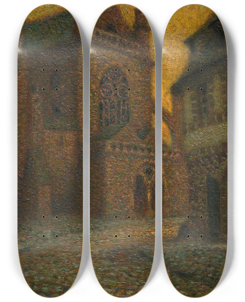 Triptych art skateboard deck of Henri Le Sidaner Lglise Trguier by Henri Le Sidaner (1862-1939)