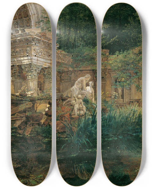 Triptych art skateboard deck of Ferdinand Georg Waldmller Die Rmische Ruine In Schnbrunn by Ferdinand Georg Waldmuller (1793-1865)