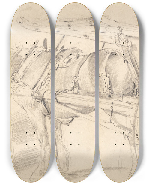 Triptych art skateboard deck of Thomas Sidney Cooper A Farm Horse Harnessed To A Cart Executed At Or Near Canterbury by Thomas Sidney Cooper (1803-1902)
