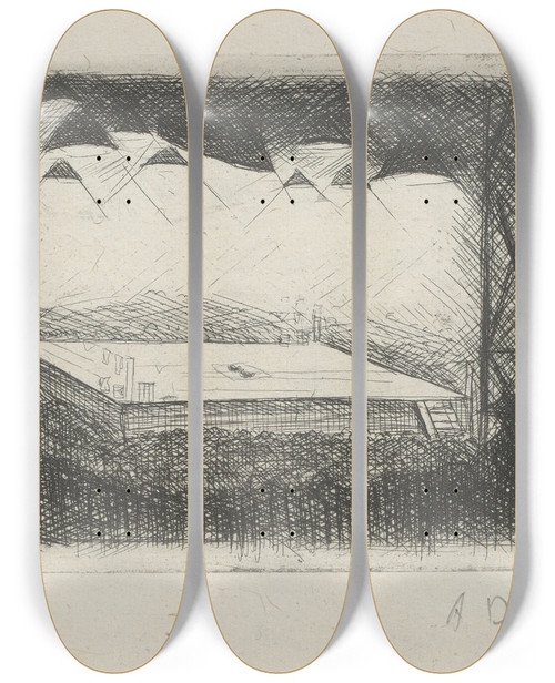 Triptych art skateboard deck of Andr Dunoyer De Segonzac Tableau De La Boxe Illustr De 29 Gravures Leauforte Pl 63 by Andre Dunoyer De Segonzac (1884-1974)