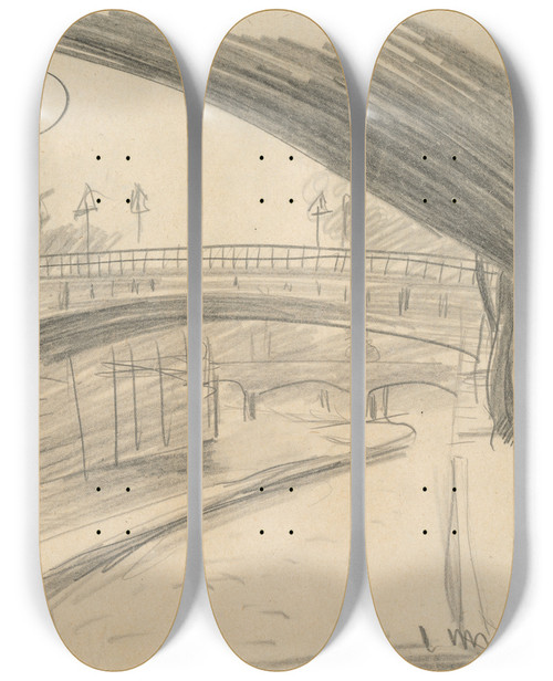 Triptych art skateboard deck of Cyprin Majernk Seine by Cyprian Majernik (1909-1945)