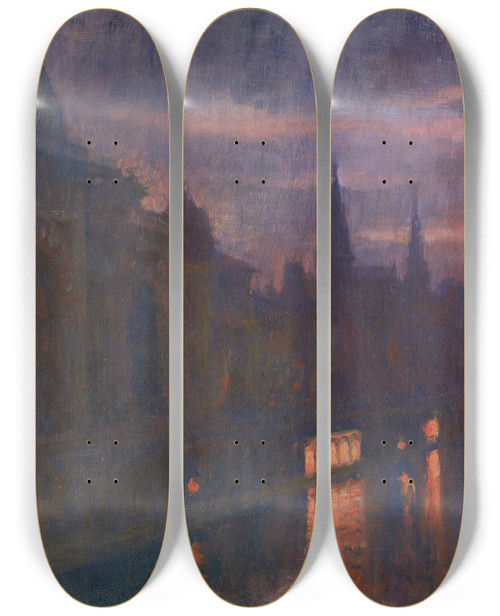 Triptych art skateboard deck of Lucien Lvydhurmer View From Pont Des Invalides Towards Pont De Lalma Exposition Universelle Paris 1900 by Lucien Lvy-Dhurmer (1865-1953)