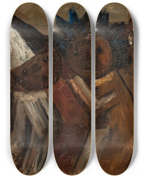 Triptych art skateboard deck of Tadeusz Makowski Fat Thursday Mardi Gras by Tadeusz Makowski (1882-1932)
