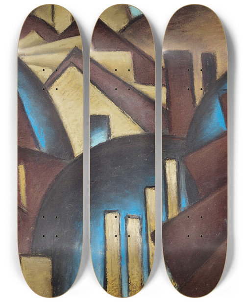 Triptych art skateboard deck of Arthur Dove Nature Symbolized No 1 Roofs by Arthur Dove (1880-1946)
