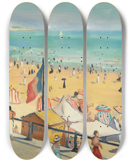 Triptych art skateboard deck of Albert Marquet La Plage Sables Dolonne by Albert Marquet (1875-1947)
