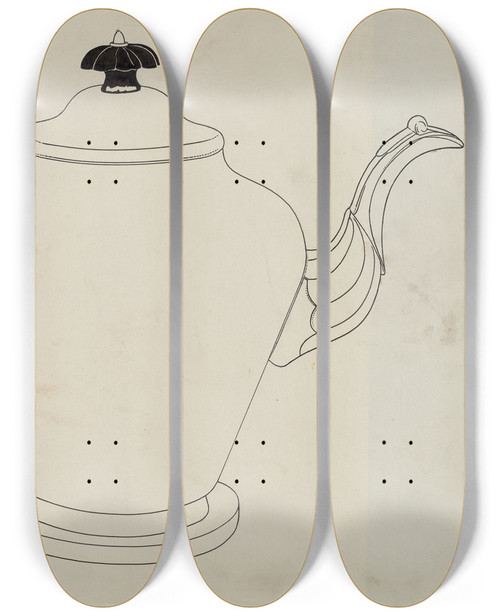 Triptych art skateboard deck of Harry Goodman Pewter Teapot_1 by Harry Goodman