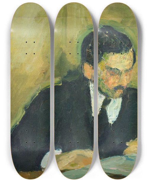 Triptych art skateboard deck of Harald Giersing The Painter Ernst Goldschmidt by Harald Giersing (1881-1927)