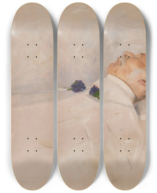Triptych art skateboard deck of Erik Werenskiold Professor Oj Broch Lies In State O by Erik Werenskiold (1855-1938)