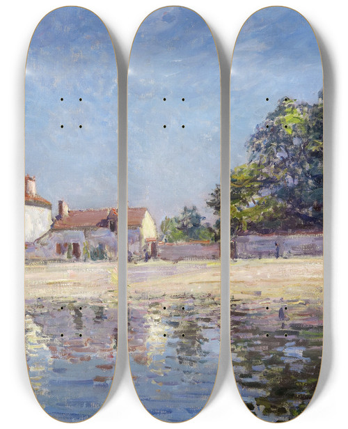 Triptych art skateboard deck of Alfred Sisley The River Loing Atsaintmammes by Alfred Sisley (1840-1899)