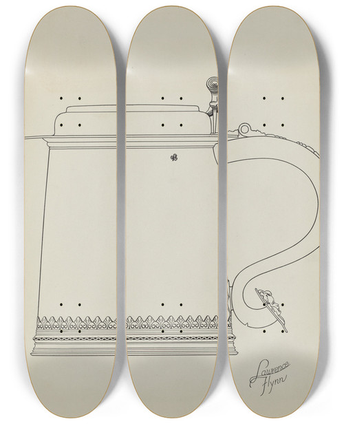 Triptych art skateboard deck of Lawrence Flynn Silver Tankard_6 by Lawrence Flynn (1900-1973)