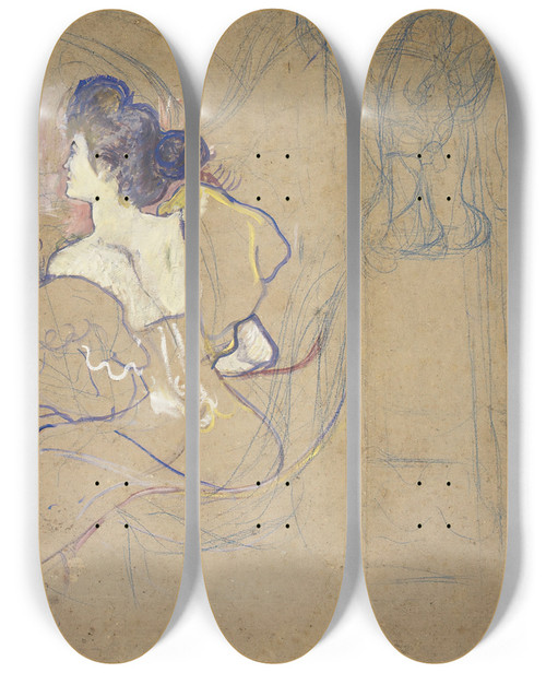 Triptych art skateboard deck of Henri De Toulouselautrec Madame Thade Natanson Misia Godebska 18721950 At The Theater by Henri de Toulouse-Lautrec (1864-1901)