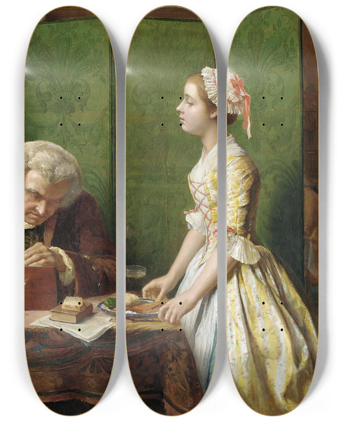 Triptych art skateboard deck of Henry Wallis Dr Johnson At Caves by Henry Wallis (1830-1916)