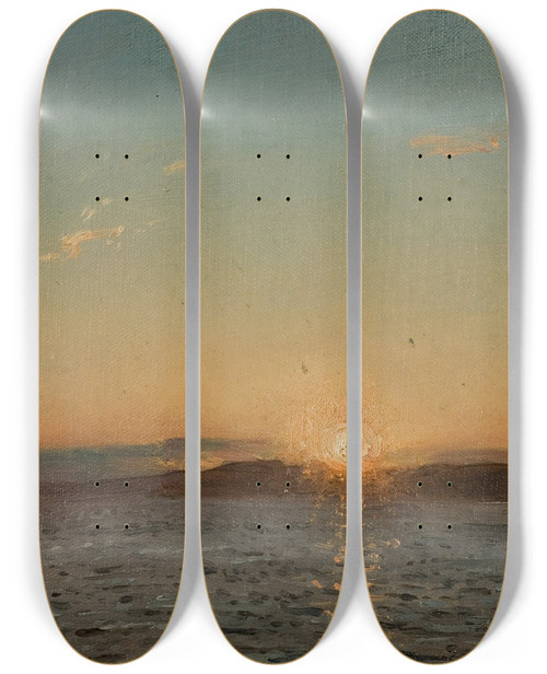 Triptych art skateboard deck of Amaldus Nielsen Aftensol Hvaler by Amaldus Nielsen (1838-1932)