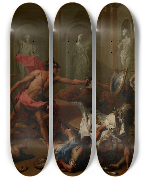 Triptych art skateboard deck of Sebastiano Ricci Perseus Confronting Phineus With The Head Of Medusa by Sebastiano Ricci (1659-1734)