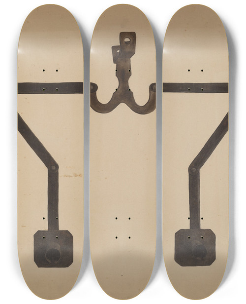 Triptych art skateboard deck of Richard Barnett Wall Bracket Candleholder by Richard Barnett
