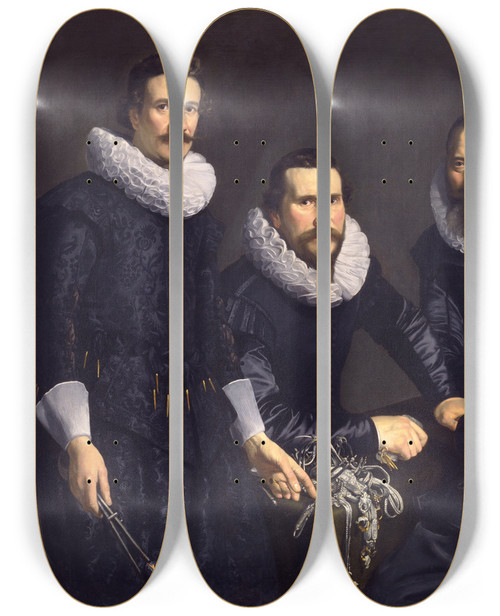 Triptych art skateboard deck of Thomas De Keyser Syndics Of The Amsterdam Goldsmiths Guild by Thomas de Keyser (1596-1667)