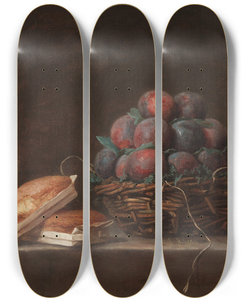 Triptych art skateboard deck of Anne Vallayercoster Basket Of Plums by Anne Vallayer-Coster (1744-1818)