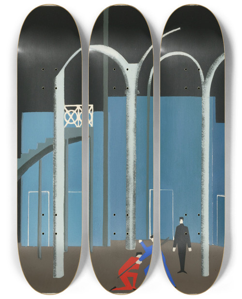 Triptych art skateboard deck of Alexandra Exter Maquettes De Thatre 12 by Alexandra Exter (1882-1949)