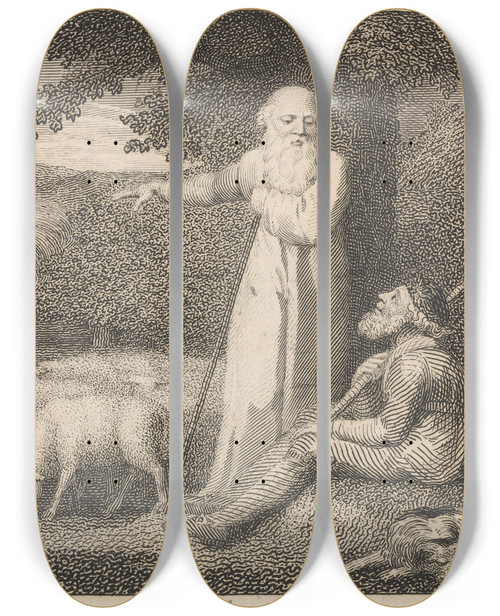 Triptych art skateboard deck of John Wootton Introduction To The Fables The Shepherd And The Philosopher by John Wootton (1686-1765)