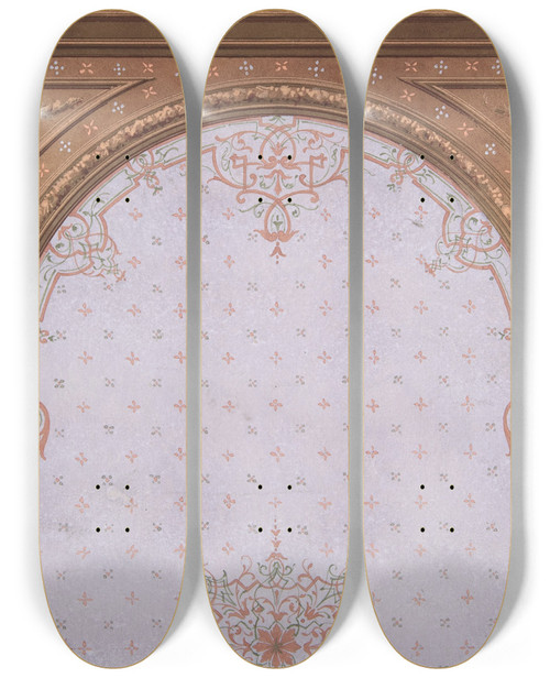 Triptych art skateboard deck of Julesedmondcharles Lachaise Design For Ceiling Htel Cottier_1 by Jules-Edmond-Charles Lachaise (1897)