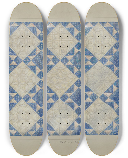 Triptych art skateboard deck of Edward L Loper Padded Coverlet by Edward L Loper (1916-2011)