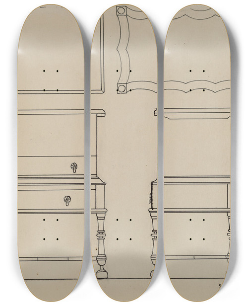 Triptych art skateboard deck of Lorenz Rothkranz Box Desk On Frame by Lorenz Rothkranz