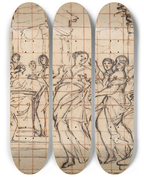 Triptych art skateboard deck of Paolo Gismondi St Agatha Refusing To Worship Idols by Paolo Gismondi (1612-1685)