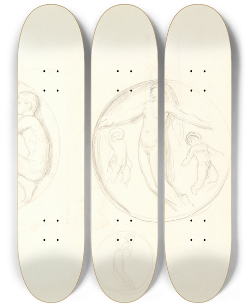Triptych art skateboard deck of Svend Rathsack Udkast Til Relieffer by Svend Rathsack (1885-1941)