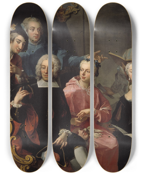 Triptych art skateboard deck of Martin Van Meytens Ulrika Lovisa Tessin Carl Gustaf Tessin Erik Sparre Johan Gabriel Sack Nils Bielke Eva Bielke And Hedvig Elisabet Sack by Martin Van Meytens (1695-1770)