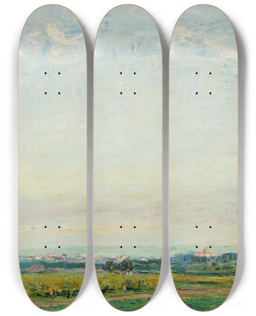 Triptych art skateboard deck of Max Slevogt Landscape From Palatinate by Max Slevogt (1868-1932)