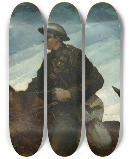 Triptych art skateboard deck of Christopher R W Nevinson A Mule Team by Christopher R W Nevinson (1889-1946)