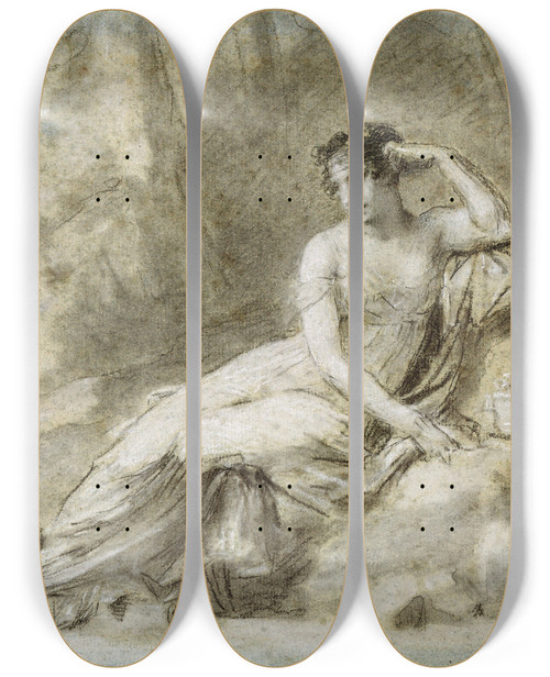 Triptych art skateboard deck of Pierrepaul Prudhon Study For A Portrait Of Empress Josphine by Pierre-Paul Prud'hon (1758-1823)