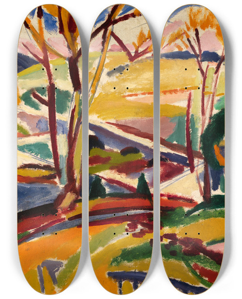 Triptych art skateboard deck of Henry Lyman Saen Valley Falls I by Henry Lyman Saen (1875-1918)