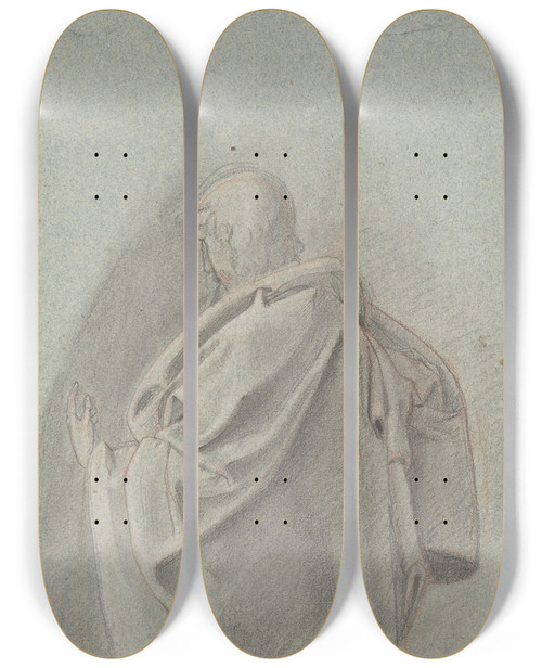 Triptych art skateboard deck of Ludwig Ferdinand Schnorr Von Carolsfeld Cropped Study Of A Standing Man In A Cloak by Ludwig Ferdinand Schnorr Von Carolsfeld (1788-1853)